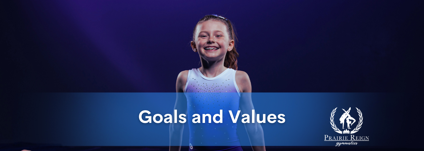 Smiling team gymnast with banner and gym logo