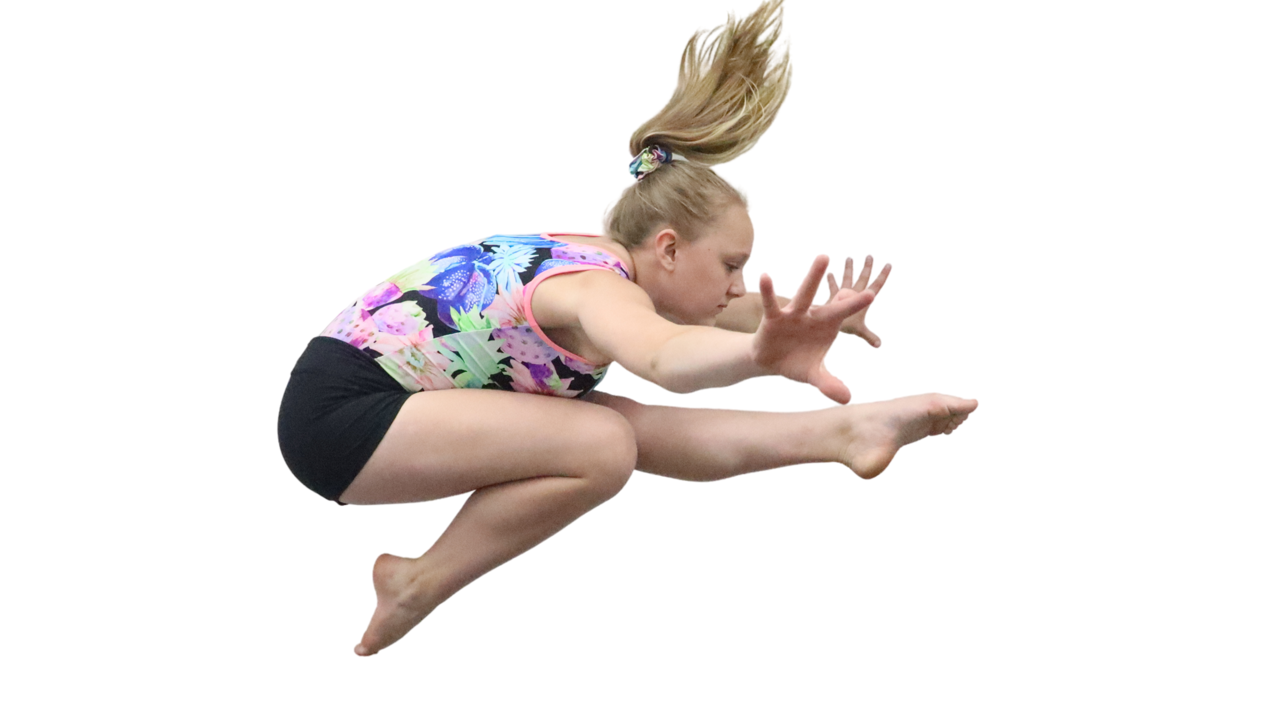 Competitive gymnast jumping