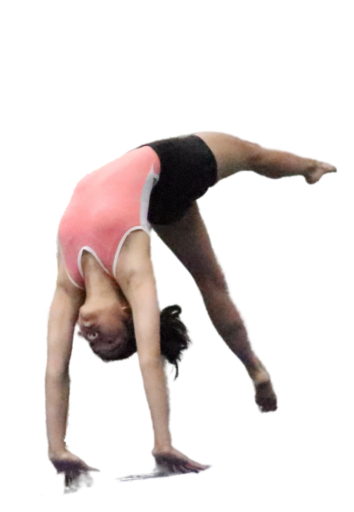 Competitive gymnast from Prairie Reign gymnastics doing a flip