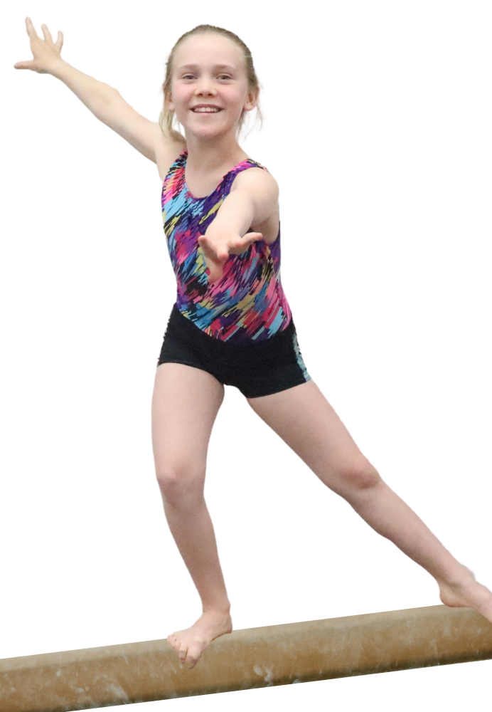 10 year old girl smiling in recreational gymnastics